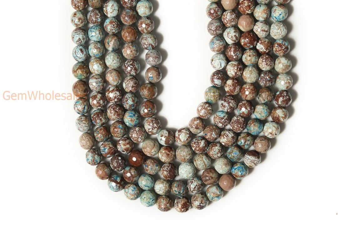 15.5" 4mm/6mm Turquoise blue Calsilica jasper round faceted beads,blue brown gemstone beads