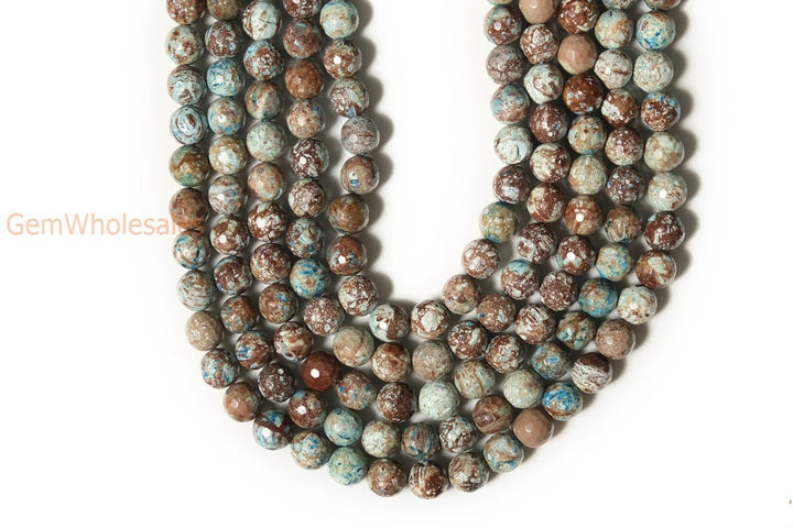 15.5" 4mm/6mm Turquoise blue Calsilica jasper round faceted beads,blue brown gemstone beads