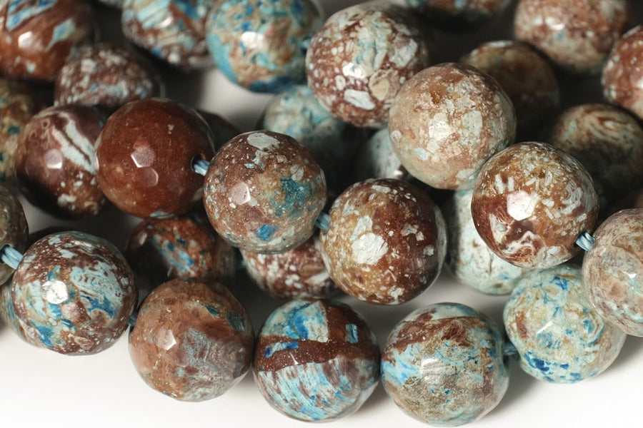 15.5" 4mm/6mm Turquoise blue Calsilica jasper round faceted beads,blue brown gemstone beads
