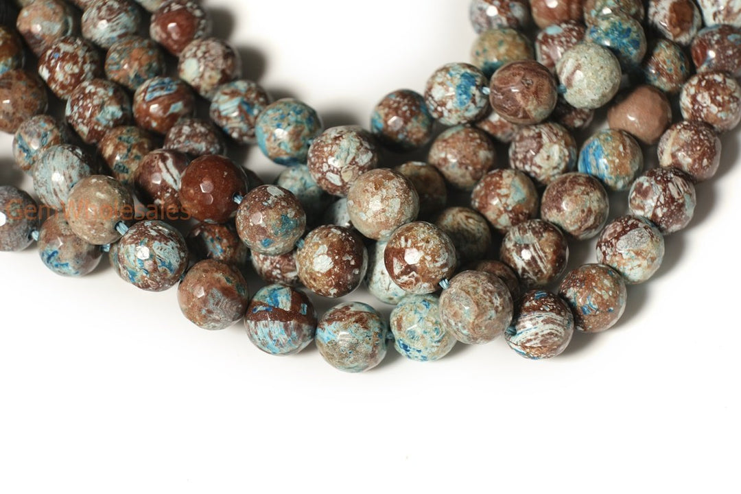 15.5" 4mm/6mm Turquoise blue Calsilica jasper round faceted beads,blue brown gemstone beads