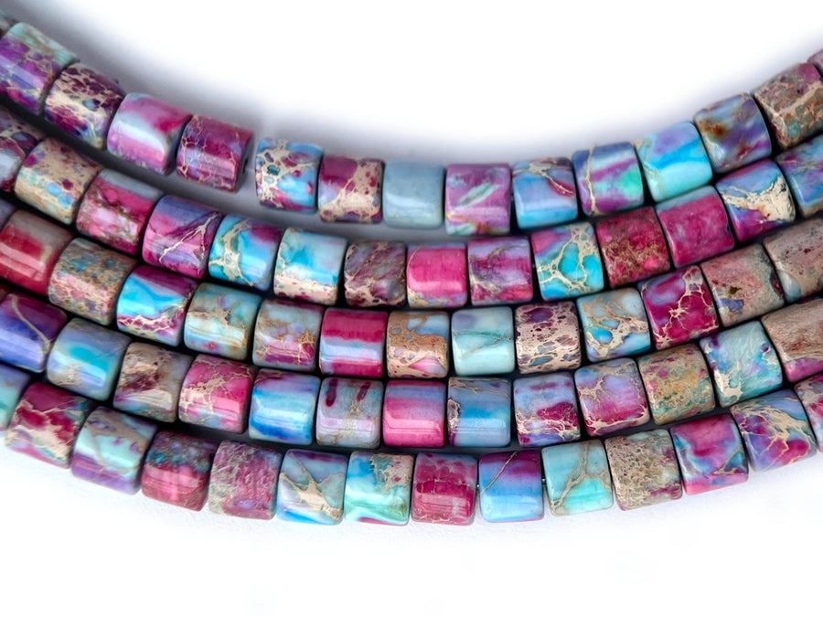 15.5" 4x4mm purple blue emperor jasper round tube beads