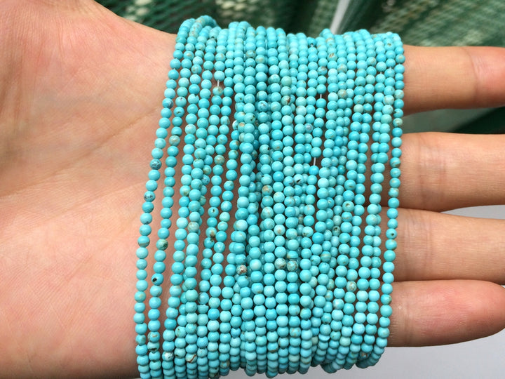 15.5" 2mm turquoise Blue howlite round beads, blue color semi-precious stone