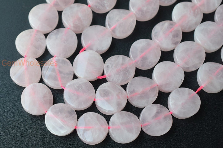 15.5" 16mm Natural rose quartz twisted coin beads, rose quartz wave coin,