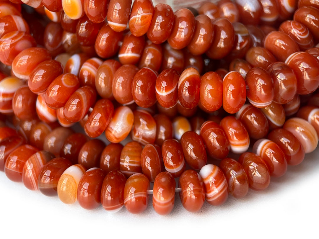 15.5“ 4x8mm Red stripe agate rondelle beads, roundel beads