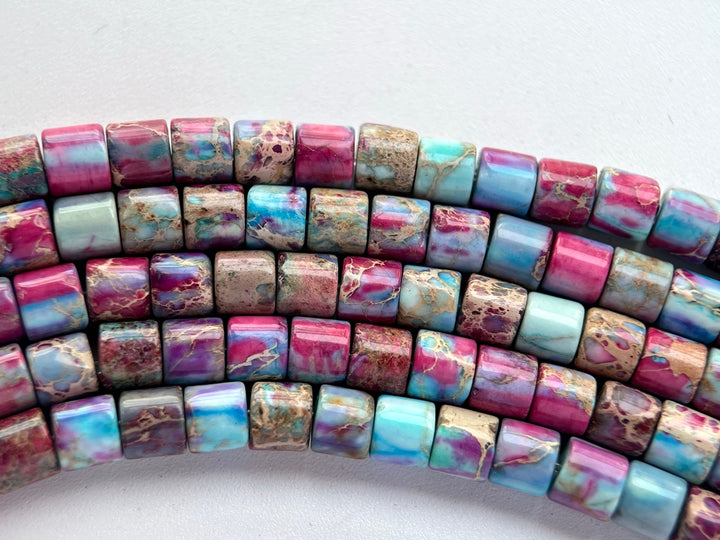 15.5" 4x4mm purple blue emperor jasper round tube beads