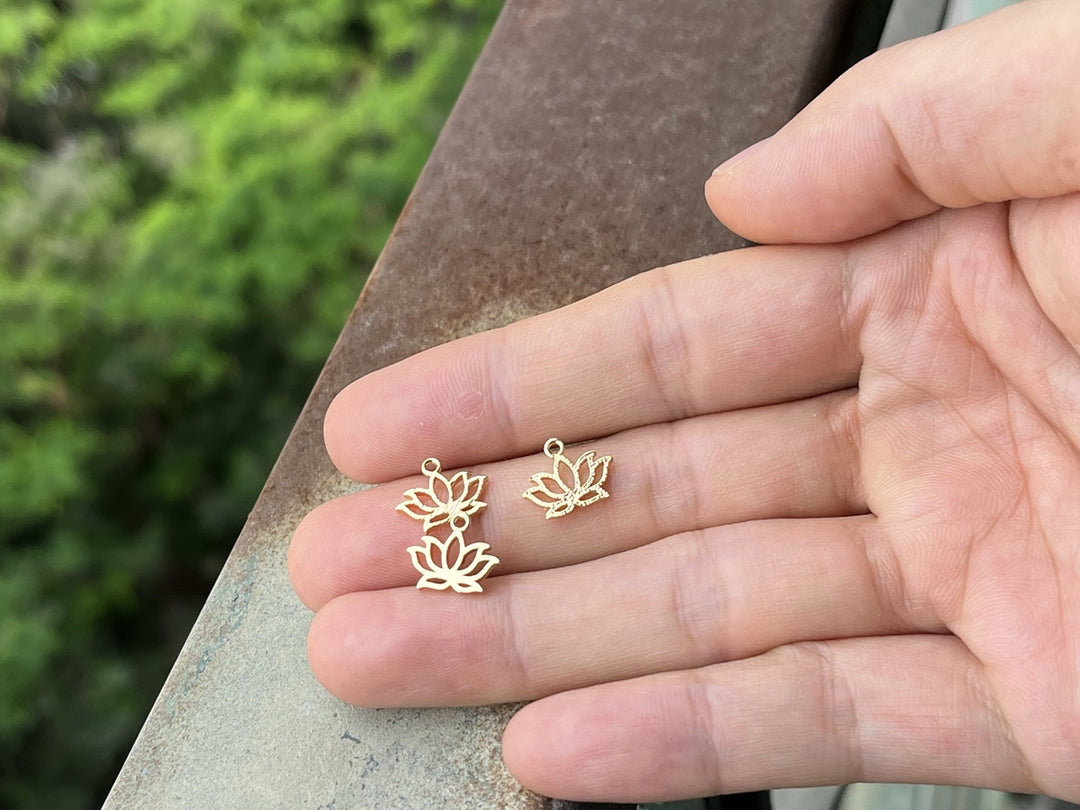 5PCS 8x12mm gold plated brass lotus charms, jewelry findings
