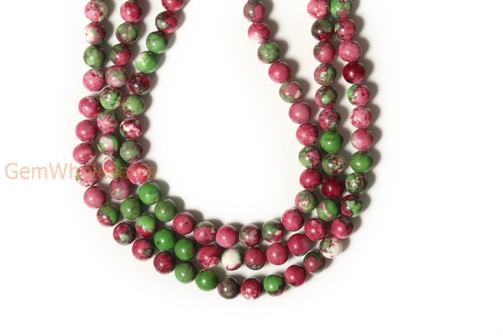 15.5" 8mm/10mm Dyed red green rain flower stone round