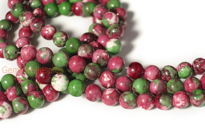 15.5" 8mm/10mm Dyed red green rain flower stone round