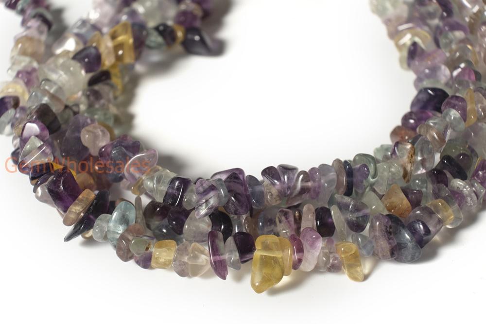 34" Rainbow fluorite 5x10mm chips , small gemstone chips, rainbow color