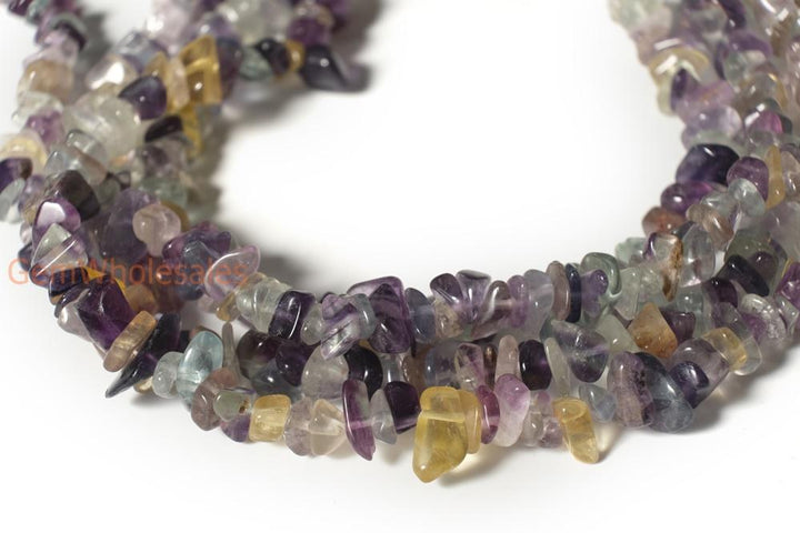 34" Rainbow fluorite 5x10mm chips , small gemstone chips, rainbow color