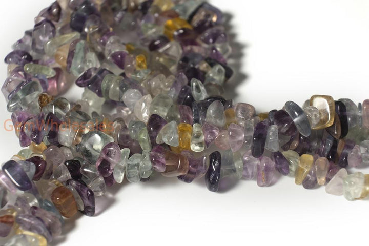 34" Rainbow fluorite 5x10mm chips , small gemstone chips, rainbow color
