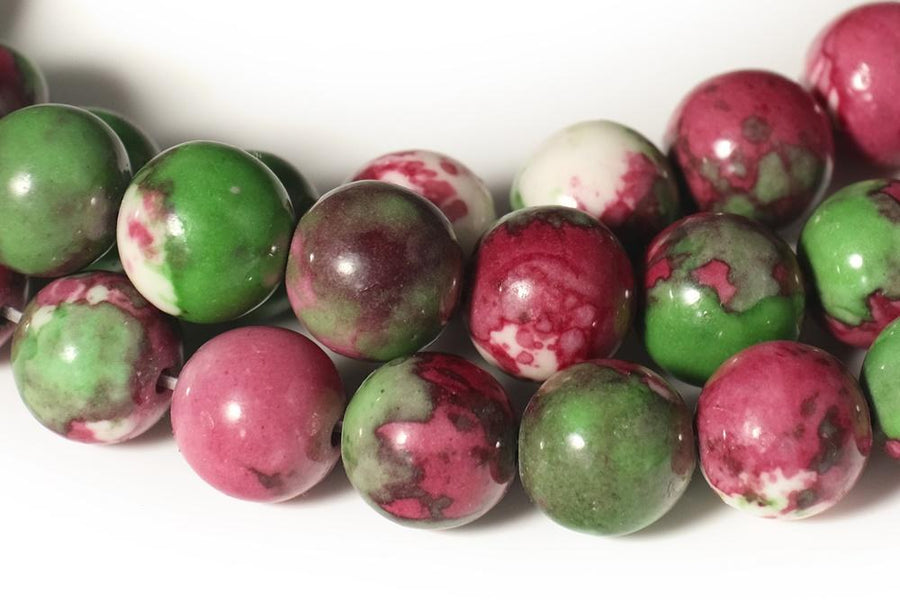 15.5" 8mm/10mm Dyed red green rain flower stone round