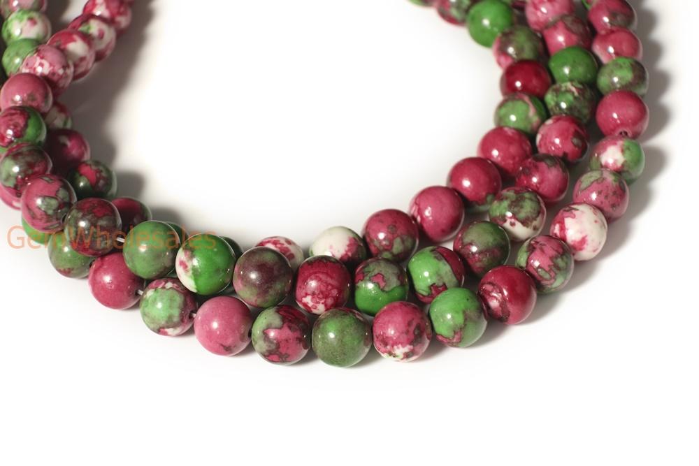15.5" 8mm/10mm Dyed red green rain flower stone round