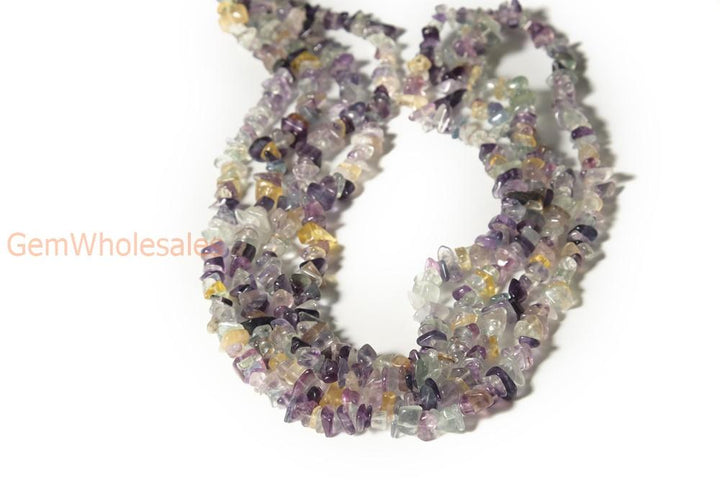 34" Rainbow fluorite 5x10mm chips , small gemstone chips, rainbow color