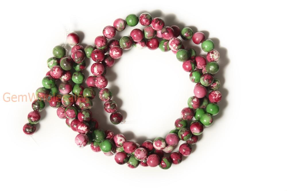 15.5" 8mm/10mm Dyed red green rain flower stone round