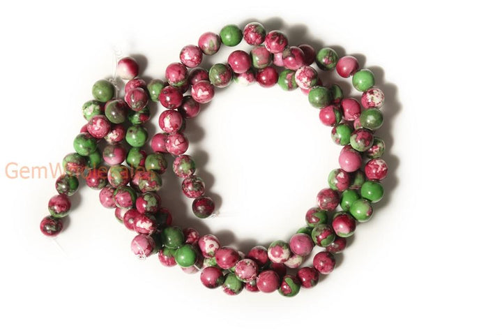 15.5" 8mm/10mm Dyed red green rain flower stone round