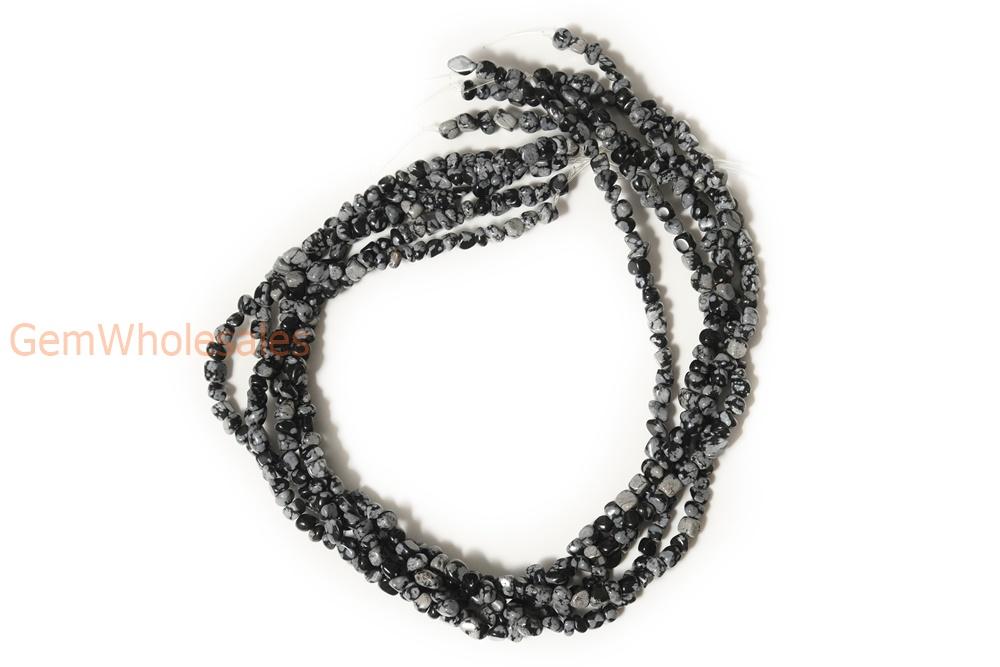 15.5" 3~5mm Natural Snowflake obsidian pebbles beads,potato beads,small nugget beads,black grey color