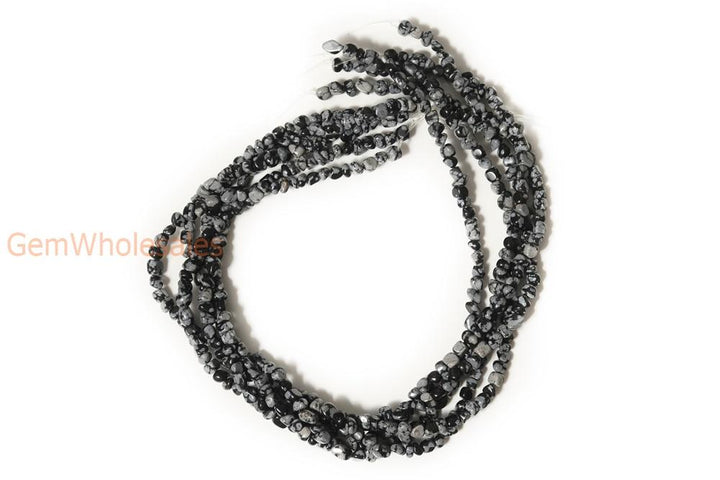 15.5" 3~5mm Natural Snowflake obsidian pebbles beads,potato beads,small nugget beads,black grey color