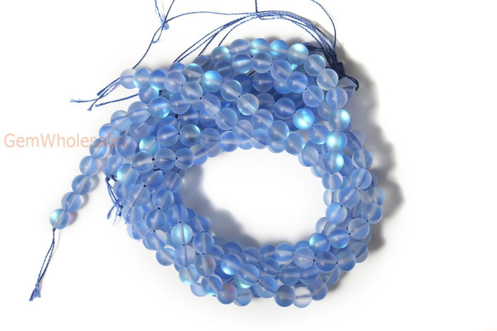 15.5" 8mm Rainbow blue Synthetic Moonstone round beads