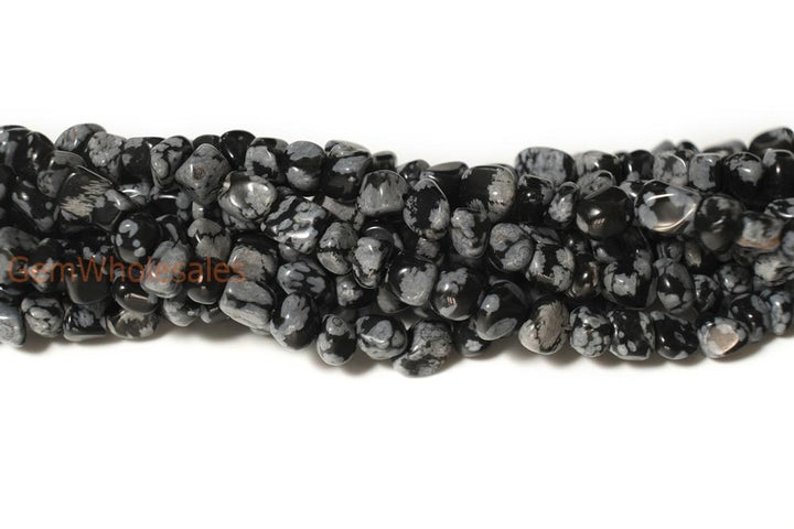 15.5" 3~5mm Natural Snowflake obsidian pebbles beads,potato beads,small nugget beads,black grey color