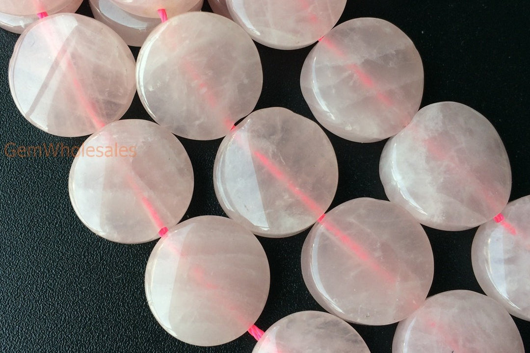 15.5" 16mm Natural rose quartz twisted coin beads, rose quartz wave coin,