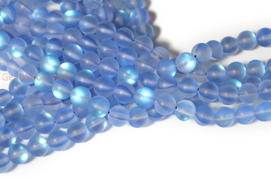 15.5" 8mm Rainbow blue Synthetic Moonstone round beads