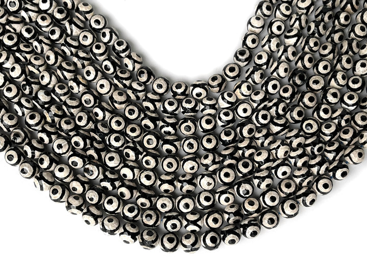 14.5" 8mm/10mm Black Bulk Tibetan Dzi agate round faceted beads, Eye