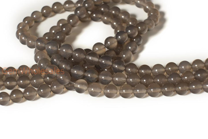 15" Grey agate 8mm round beads, semi-precious stone, grey gemstone beads