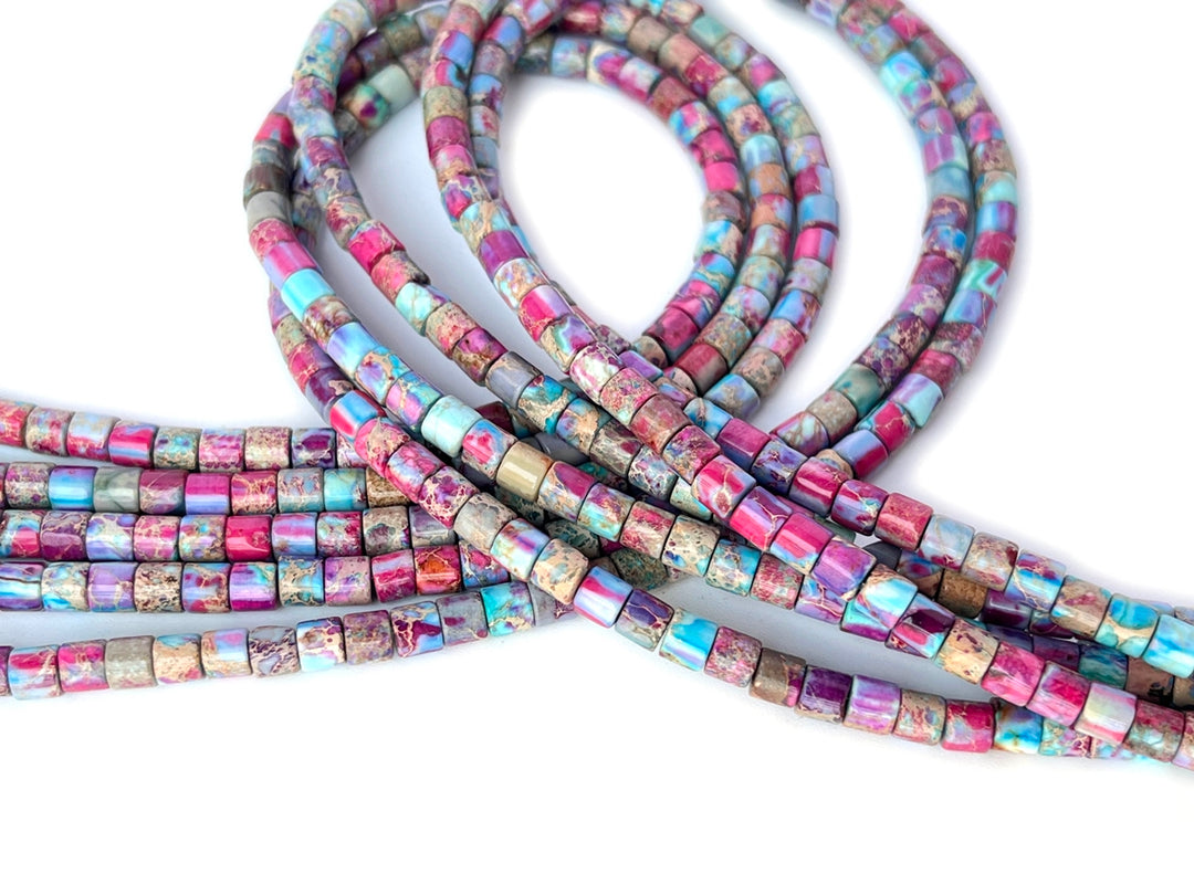 15.5" 4x4mm purple blue emperor jasper round tube beads