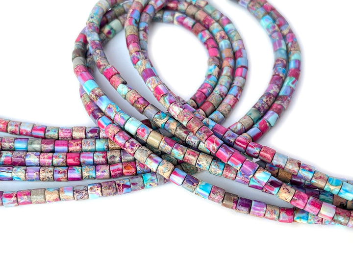15.5" 4x4mm purple blue emperor jasper round tube beads