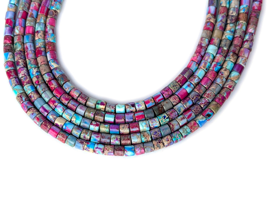 15.5" 4x4mm purple blue emperor jasper round tube beads