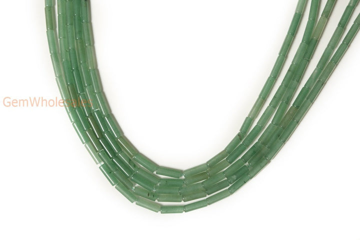 15.5"Natural Green aventurine round tubes 4x13mm, Green gemstone Cylinder