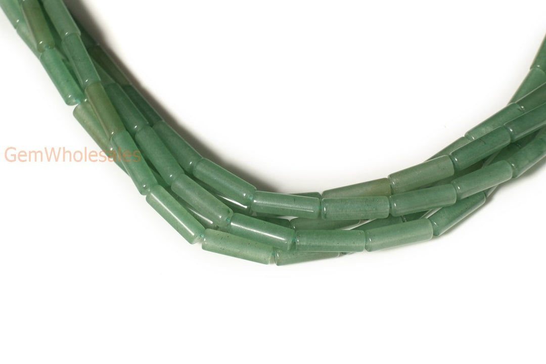 15.5"Natural Green aventurine round tubes 4x13mm, Green gemstone Cylinder