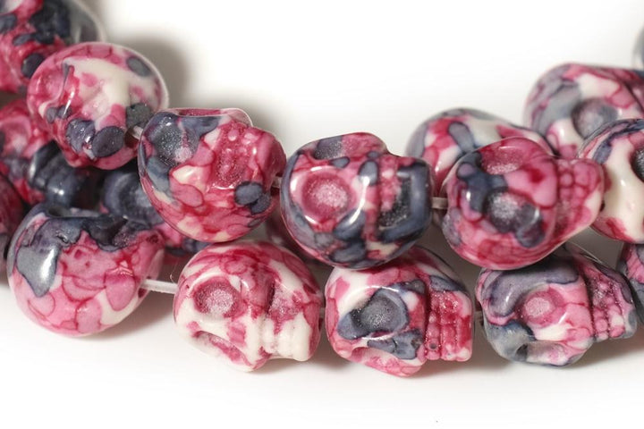 15.5" 10mm/12mm Dyed dark purple red rain flower stone skull
