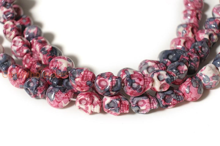15.5" 10mm/12mm Dyed dark purple red rain flower stone skull