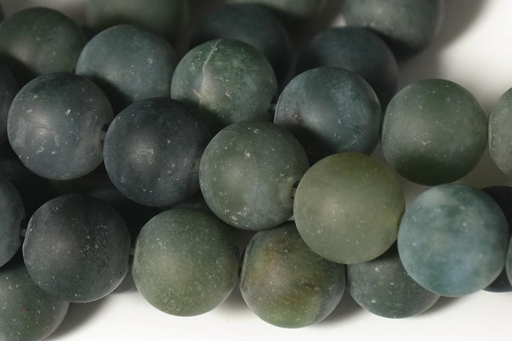 15.5" natural 10mm matte green moss Agate Round Gemstone beads