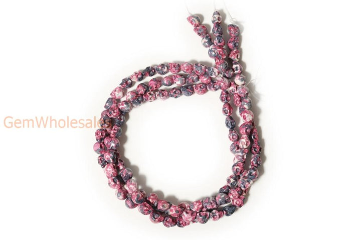 15.5" 10mm/12mm Dyed dark purple red rain flower stone skull