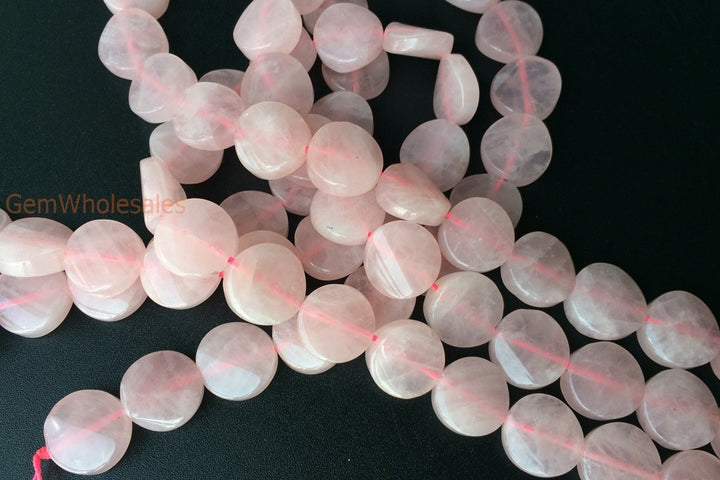 15.5" 16mm Natural rose quartz twisted coin beads, rose quartz wave coin,