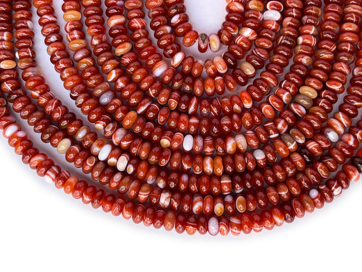 15.5“ 4x8mm Red stripe agate rondelle beads, roundel beads