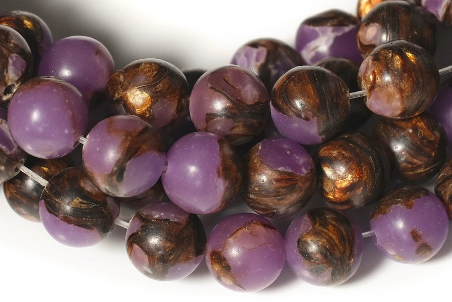 15.5" Purple Impression Jasper & Gold copper bornite round beads 6mm/8mm