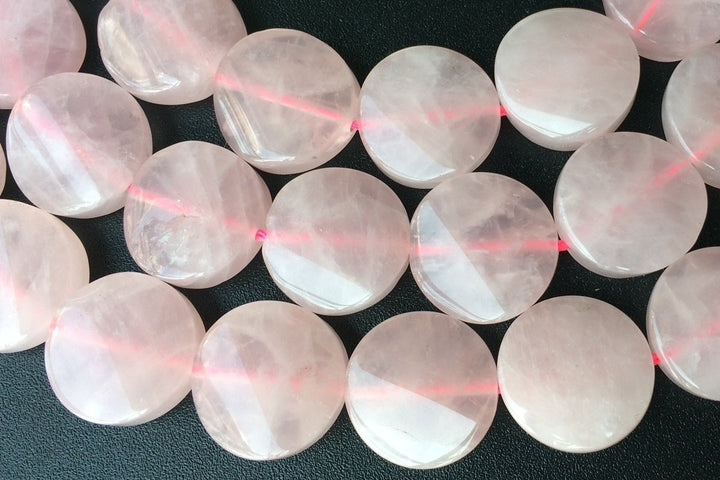 15.5" 16mm Natural rose quartz twisted coin beads, rose quartz wave coin,
