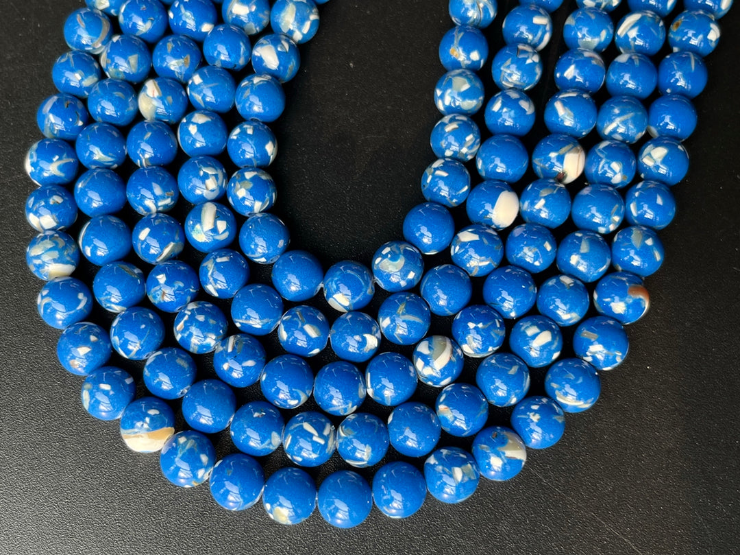 15.5" 8/10mm Blue Turquoise With Shell Inlay round beads MTL