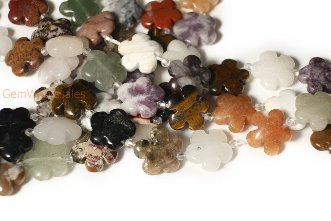 15.5" Multi stone flower 15/20mm,  semi-precious stone flower