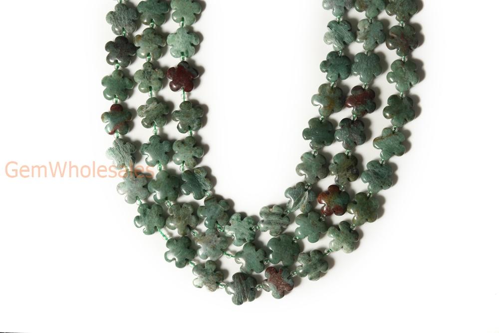15.5" 15mm/20mm green Australia dragon blood jade flower beads