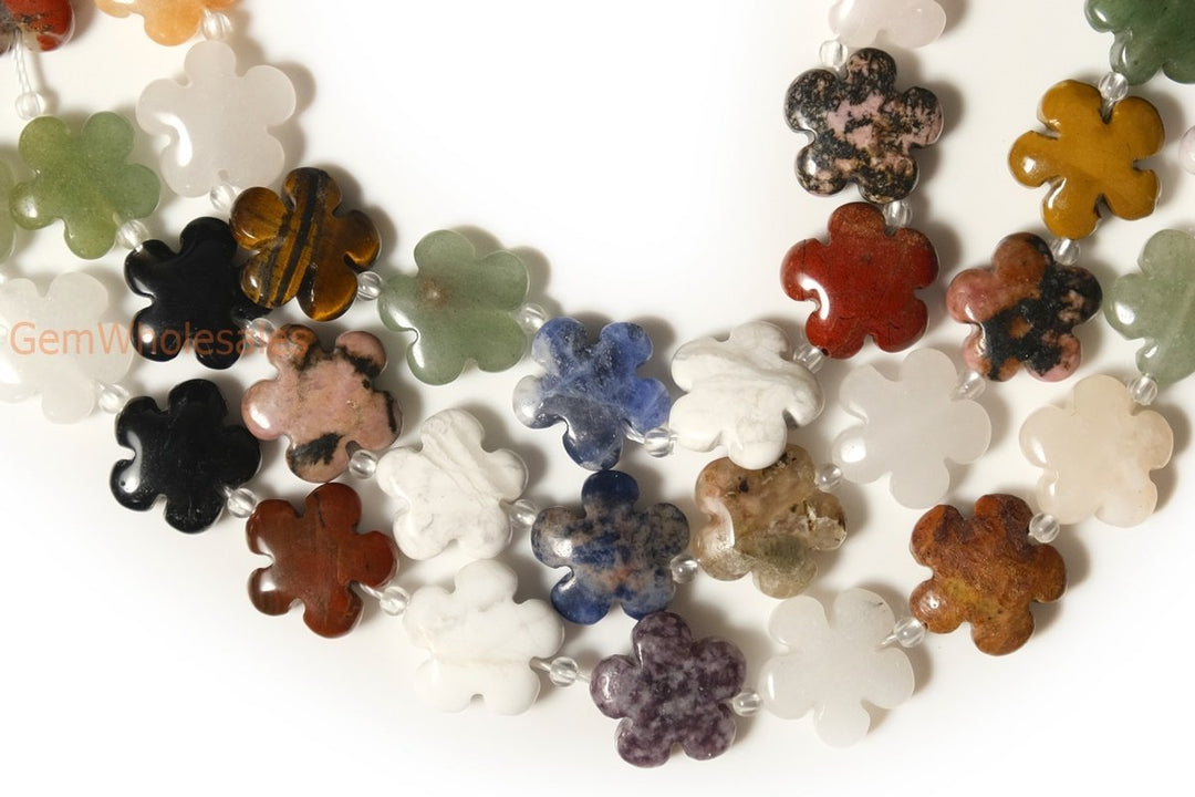 15.5" Multi stone flower 15/20mm,  semi-precious stone flower