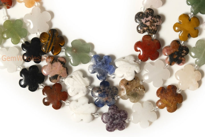 15.5" Multi stone flower 15/20mm,  semi-precious stone flower