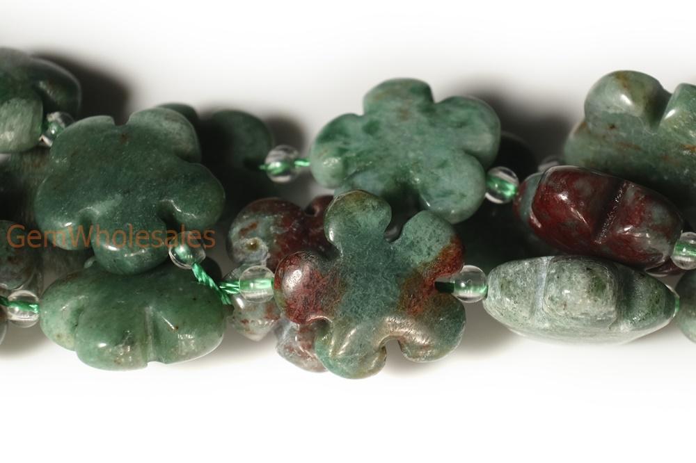15.5" 15mm/20mm green Australia dragon blood jade flower beads