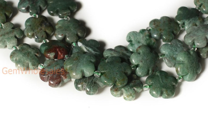 15.5" 15mm/20mm green Australia dragon blood jade flower beads