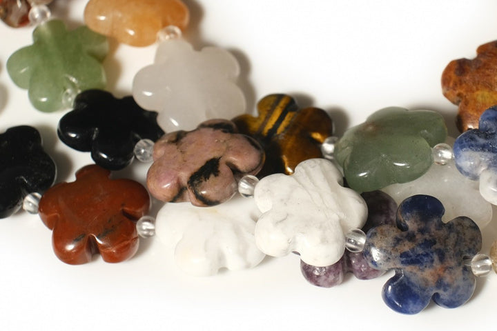 15.5" Multi stone flower 15/20mm,  semi-precious stone flower
