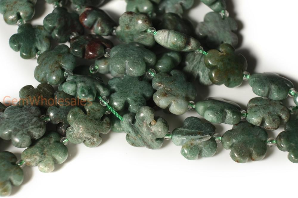 15.5" 15mm/20mm green Australia dragon blood jade flower beads